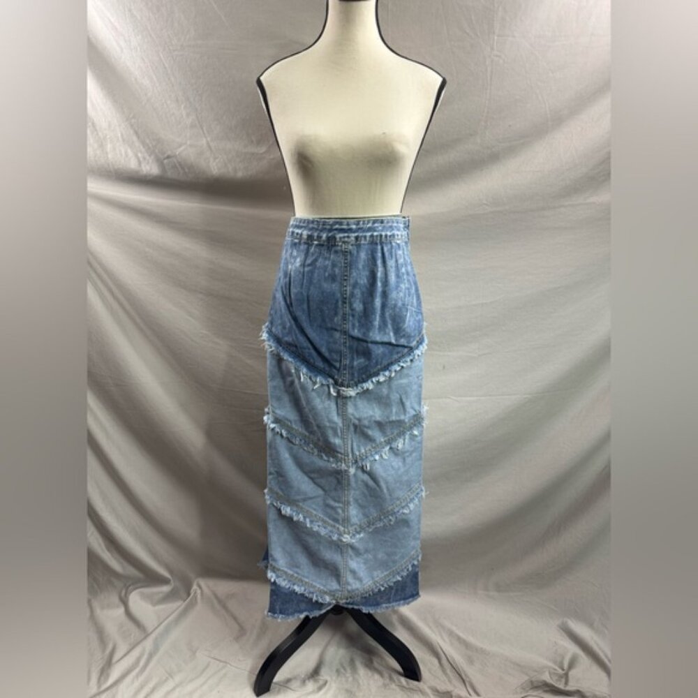 Long Denim Patchwork Skirt - Picture 7 of 8
